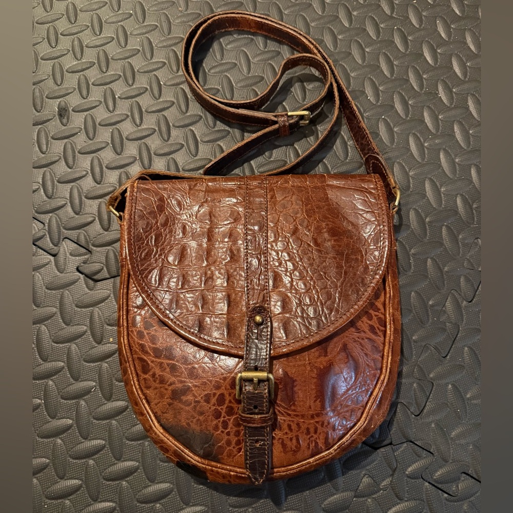 Vintage MULBERRY Womens Brown Congo Crossbody Crocodile Leather Saddle Bag